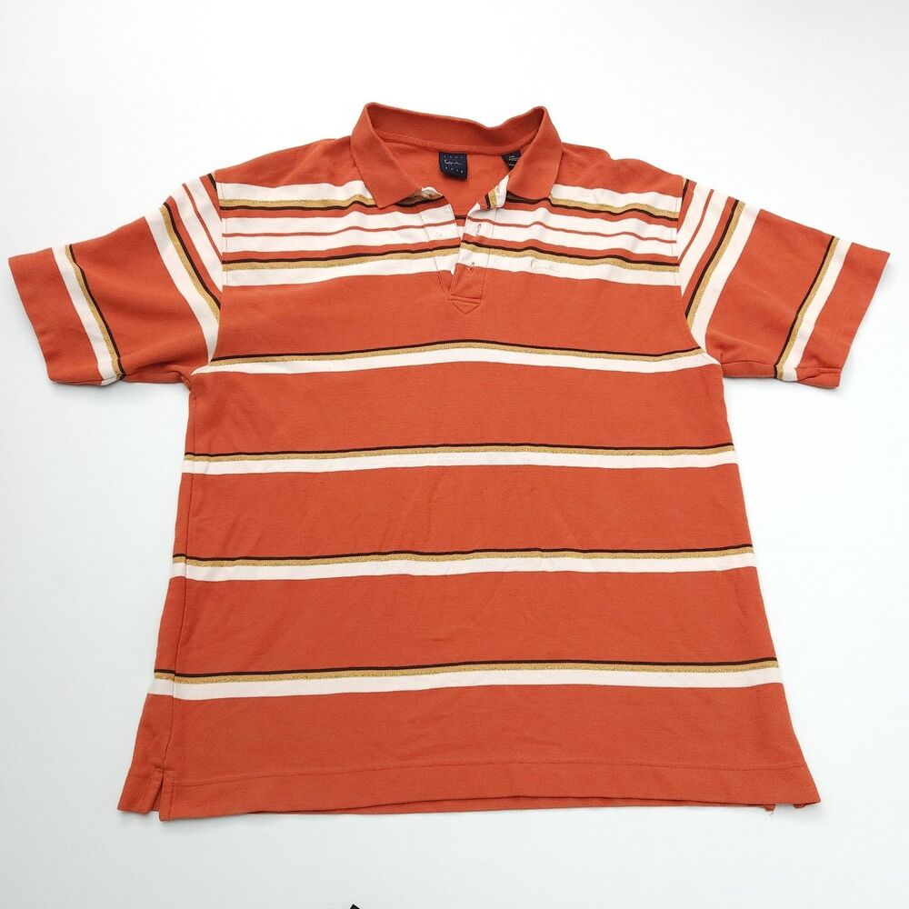 KARL KANI GOLD Polo Shirt Men’s Size 2XL Pique Orange Stripe Y2K
